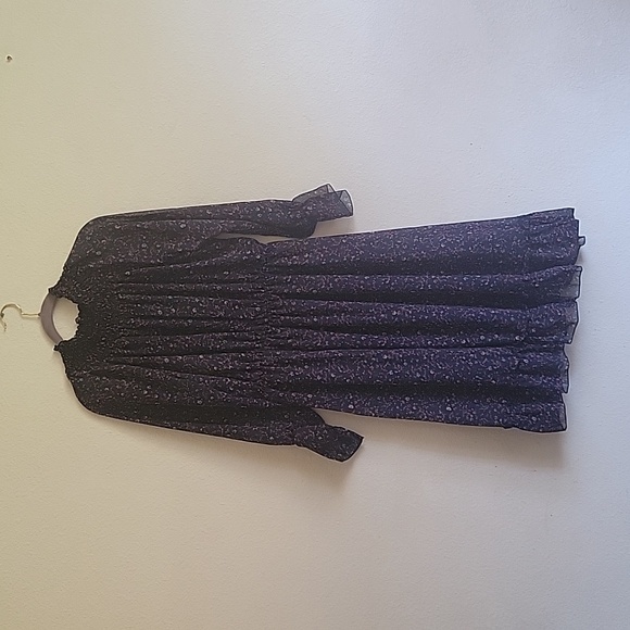 Boheewohee midi cowlneck raffle dress size large navy blue pink yellow - Picture 1 of 16